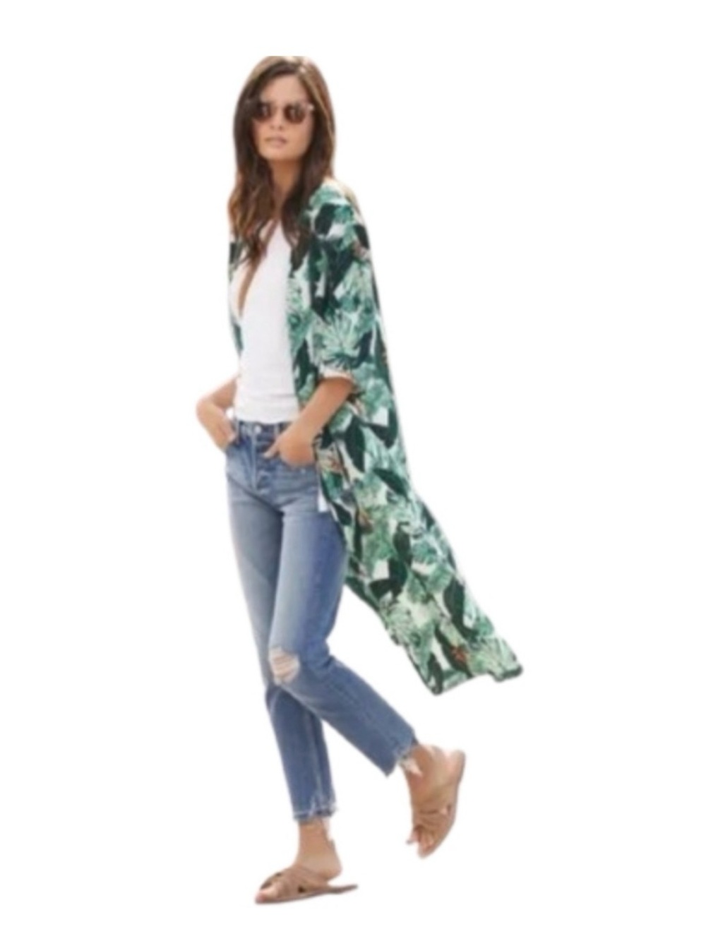 RACHEL ZOE • Palm Print Duster Kaftan Jacket in a Beautiful Tropical Palm Print - Picture 13 of 16